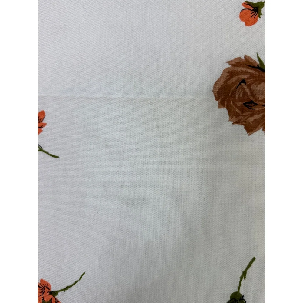 Vintage Floral Tablecloth Brown Roses Orange Flowers White Rectangular 52x66